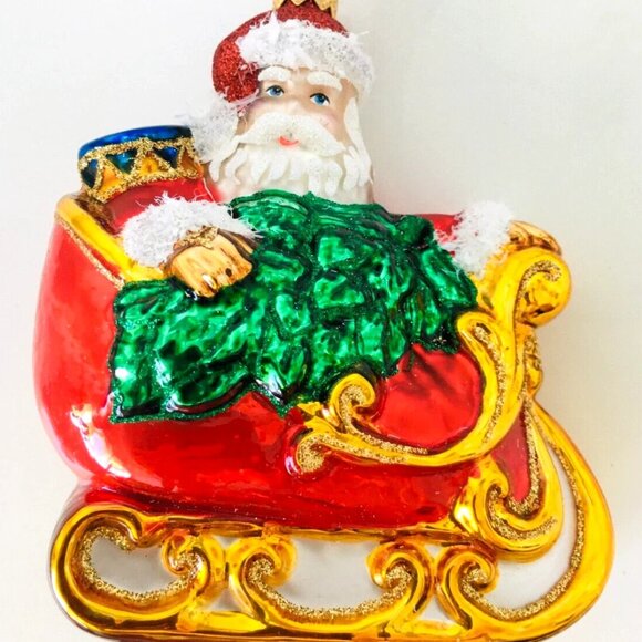 ✨NEW! Authentic Christopher Radko SANTA in a Sleigh Big Hand Made Glass Ornament - Picture 4 of 9